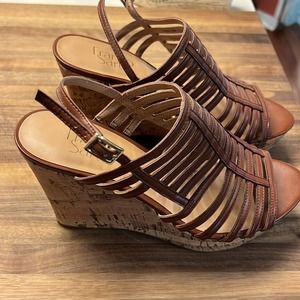 Franco Sarto Sombre Cork Wedge Strappy Shoes - NEW - Size 8.5